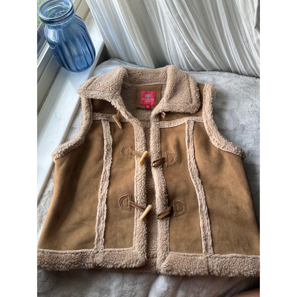 Y2K Downtown Lined Suede Toggle Vest Camel Brown